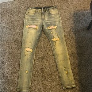 Distressed Tan Men Jeans